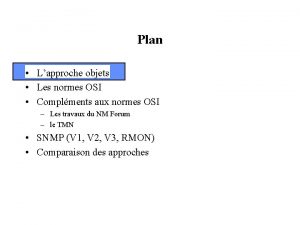 Plan Lapproche objets Les normes OSI Complments aux