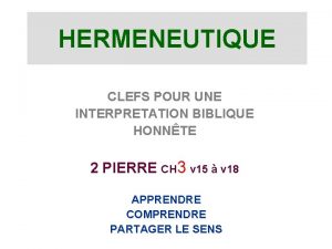 HERMENEUTIQUE CLEFS POUR UNE INTERPRETATION BIBLIQUE HONNTE 2