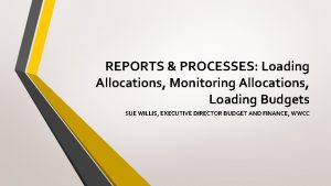 REPORTS PROCESSES Loading Allocations Monitoring Allocations Loading Budgets