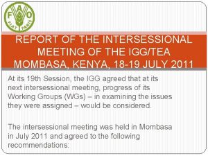 REPORT OF THE INTERSESSIONAL MEETING OF THE IGGTEA