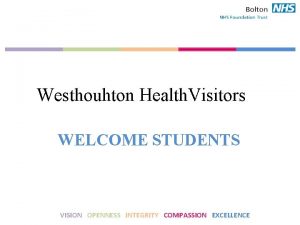 Westhouhton Health Visitors WELCOME STUDENTS VISION OPENNESS INTEGRITY