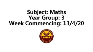 Subject Maths Year Group 3 Week Commencing 13420