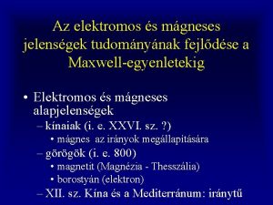 Az elektromos s mgneses jelensgek tudomnynak fejldse a