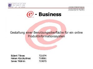 Business Gestaltung einer Benutzungsoberflche fr ein online Produktinformationssystem