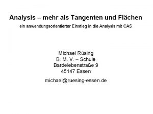 Analysis mehr als Tangenten und Flchen ein anwendungsorientierter