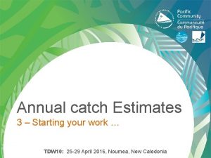 Annual catch Estimates 3 Starting your work TDW