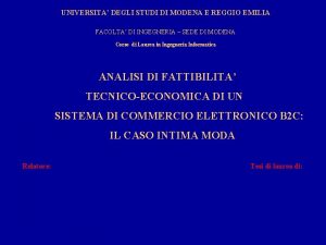 UNIVERSITA DEGLI STUDI DI MODENA E REGGIO EMILIA