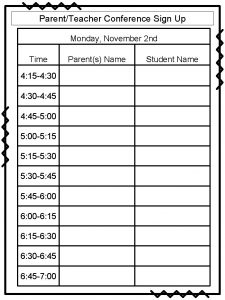 ParentTeacher Conference Sign Up Monday November 2 nd