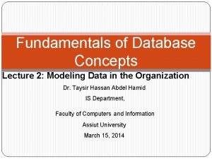 Fundamentals of Database Concepts Lecture 2 Modeling Data