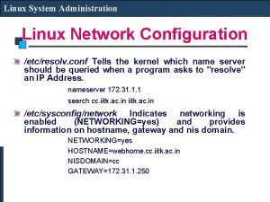 Linux System Administration Linux Network Configuration etcresolv conf