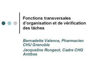 Fonctions transversales dorganisation et de vrification des tches