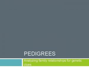 PEDIGREES Analyzing family relationships for genetic clues Pedigree