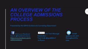 AN OVERVIEW OF THE COLLEGE ADMISSIONS PROCESS 1