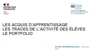 LES ACQUIS DAPPRENTISSAGE LES TRACES DE LACTIVIT DES