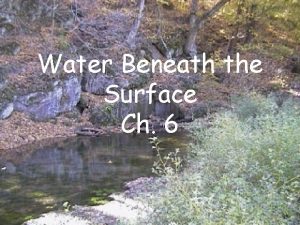 Water Beneath the Surface Ch 6 Groundwater underground