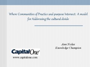 Where Communities of Practice and purpose Intersect A