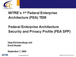 MITREs 1 st Federal Enterprise Architecture FEA TEM