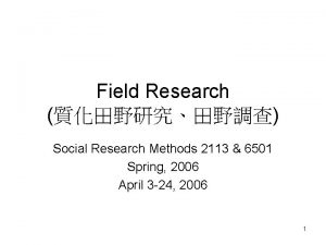 Field Research Social Research Methods 2113 6501 Spring