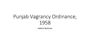 The punjab vagrancy ordinance 1958