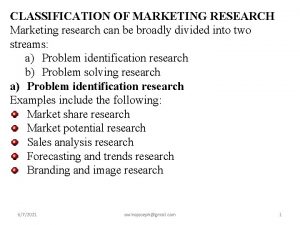 Classification of marketing research