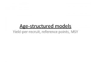 Agestructured models Yieldperrecruit reference points MSY Today Review