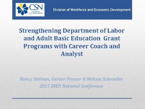 Division of Workforce and Economic Development Strengthening Department