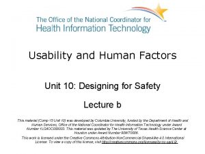 Usability and Human Factors Unit 10 Designing for