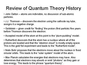 Review of Quantum Theory History John Dalton atoms