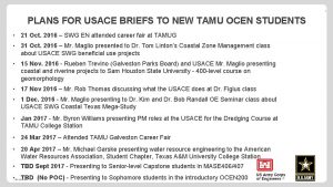 1 PLANS FOR USACE BRIEFS TO NEW TAMU