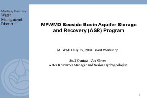 Monterey Peninsula Water Management District MPWMD Seaside Basin