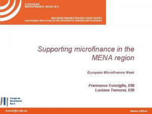 Supporting microfinance in the MENA region European Microfinance