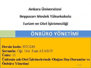 Ankara niversitesi Beypazar Meslek Yksekokulu S A Turizm