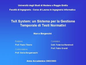 Universit degli Studi di Modena e Reggio Emilia