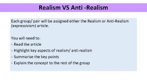 Realism vs anti realism