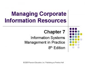 Managing Corporate Information Resources Chapter 7 Information Systems