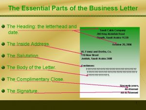 Essential parts of a business letter