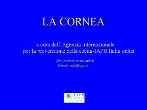 LA CORNEA a cura dellAgenzia internazionale per la