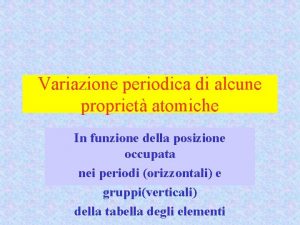 Variazione periodica di alcune propriet atomiche In funzione