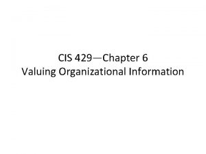 CIS 429Chapter 6 Valuing Organizational Information Organizational Information