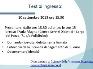 Test di ingresso 10 settembre 2013 ore 15