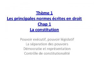 Thme 1 Les principales normes crites en droit