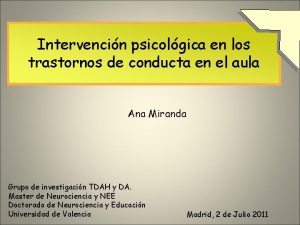 Intervencin psicolgica en los trastornos de conducta en