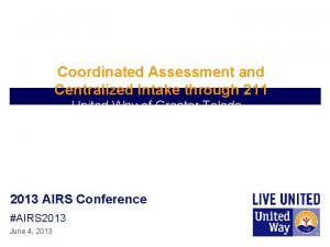 Coordinated Assessment and Centralized Intake through 211 United