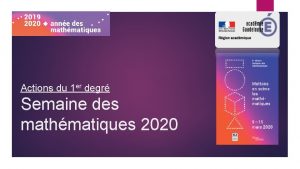 Actions du 1 er degr Semaine des mathmatiques