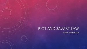 BIOT AND SAVART LAW A SMALL PRESENTATION INTRODUCTION