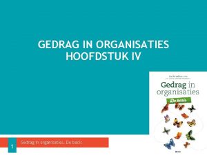 GEDRAG IN ORGANISATIES HOOFDSTUK IV 1 Gedrag in