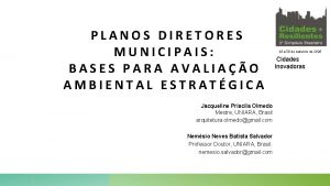 PLANOS DIRETORES MUNICIPAIS BASES PARA AVALIAO AMBIENTAL ESTRATGICA