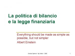 La politica di bilancio e la legge finanziaria