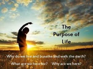 The Purpose of Life Why do we live