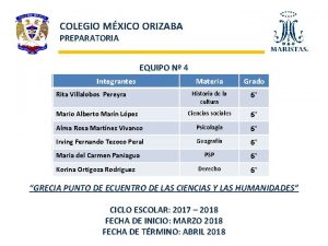 COLEGIO MXICO ORIZABA PREPARATORIA EQUIPO N 4 Integrantes